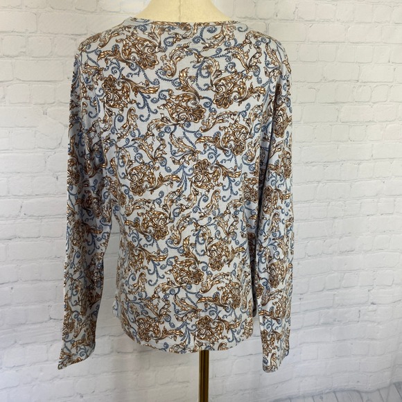 St. John's Bay Medium Blue Brown Paisley Rhinestone Boho Cottagecore Top - Picture 5 of 9